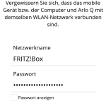 Arlo App - WLAN Zugangsdaten